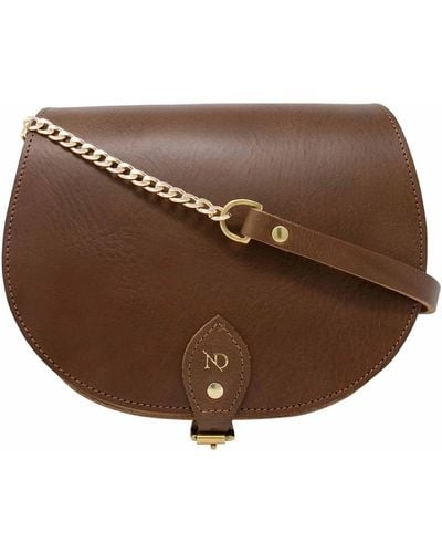 N'damus London Chestnut Full Grain Leather Saddle Bag With Gold Chain - Brown