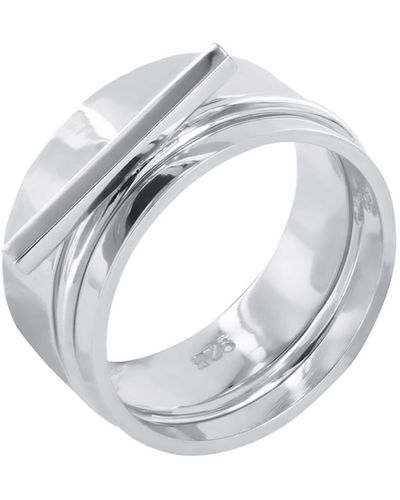 Wolf and Zephyr Bar Style Stacker Ring Set Sterling Silver - Metallic