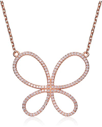 Genevive Jewelry Sterling Silver Rose Gold Plated Clear Cubic Zirconia Butterfly Pendant - Multicolour