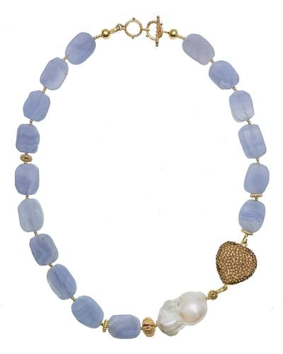 Farra Lace Agate Heart Charm Short Necklace - Blue