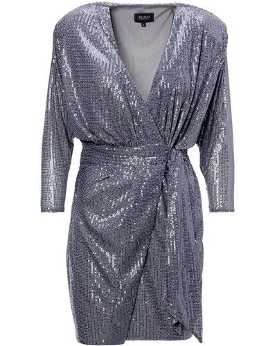 BLUZAT Sequin Mini Dress With Draping Detail And Scarf - Blue