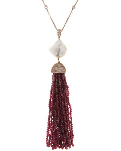 Cosanuova Jade Baroque Tassel Necklace In Rose Gold - Red