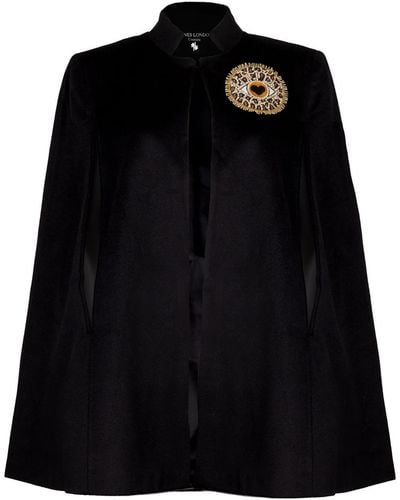 Laines London Laines Couture Wool Blend Cape With Embellished Leopard Eye - Black