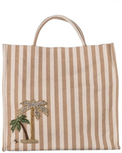 Laines London Neutrals Laines Couture Hand Embellished Palm Tree Large Tote Bag - Natural