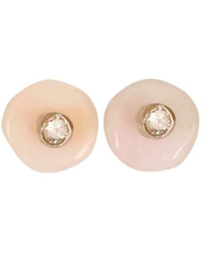 Lily Flo Jewellery Pink Opal Round On Diamond Earrings - White