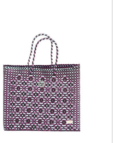 Lolas Bag Small Pink Blue Patterned Tote Bag - Purple