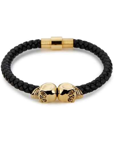 Northskull Black Nappa Leather / Twin Skull Bracelet - Metallic