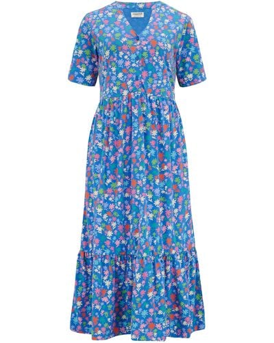 Sugarhill Heather Jersey Midi Smock Dress , Rainbow Floral - Blue