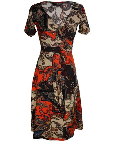 Jennafer Grace Paisley Mosaic Wrap Dress In Midi - Red