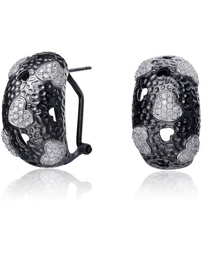 Genevive Jewelry Sterling Silver Black And Clear Cubic Zirconia Spotted Earrings