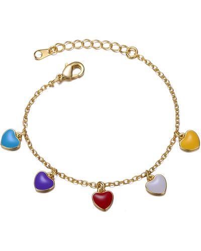 Genevive Jewelry Rachel Glauber Yellow Plated Adjustable Bracelet With Multi-colored Enamelled Heard Charms For Kids - Metallic