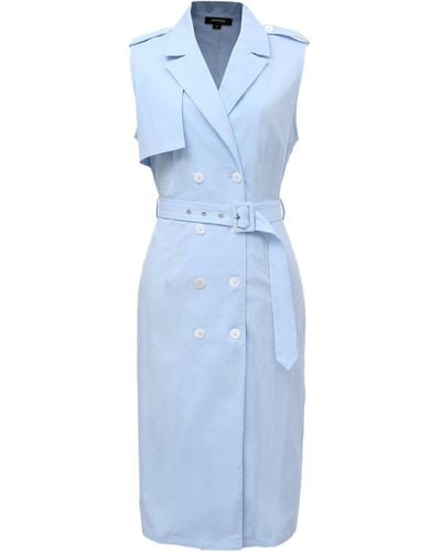 Smart and Joy Double Breasted Trench Style Sleeveless Dress - Blue