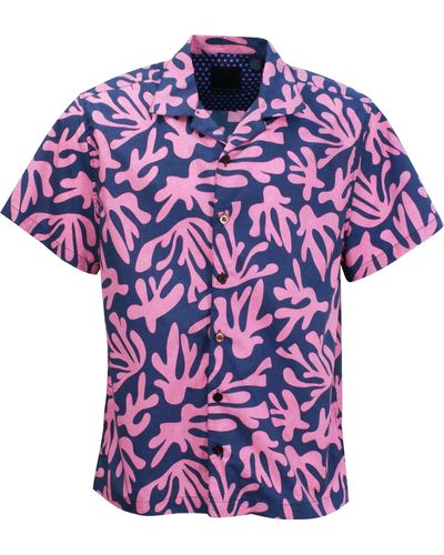lords of harlech Ralph Loop Coral Canvas Camp Shirt In Pink - Purple