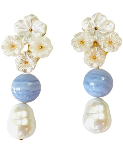 The Pink Reef Floral Cluster With Lilac Agate & Mother Of Pearl - Blue