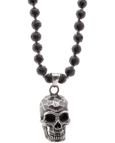 Ebru Jewelry Inner Power Skull Black Beaded Necklace - Metallic