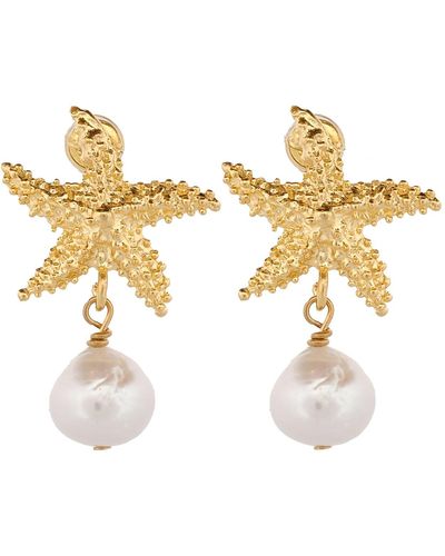 Ebru Jewelry Majestic Gold Starfish & Pearl Earrings - Metallic