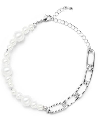 Undefined Jewelry Silver Pearl Clip Chain Mix Bracelet Mmrz - Metallic