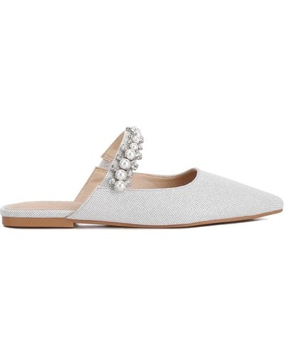 Rag & Co Geode Pearl Embellished Slip On Mules In - White