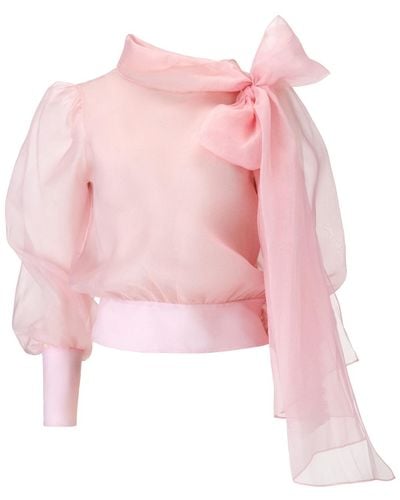 Lita Couture Flawless Pink Bow Organza Blouse
