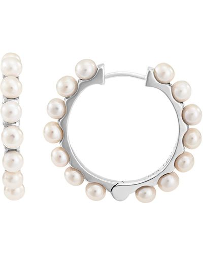 Dower & Hall Large Pearl huggie Hoops - Metallic