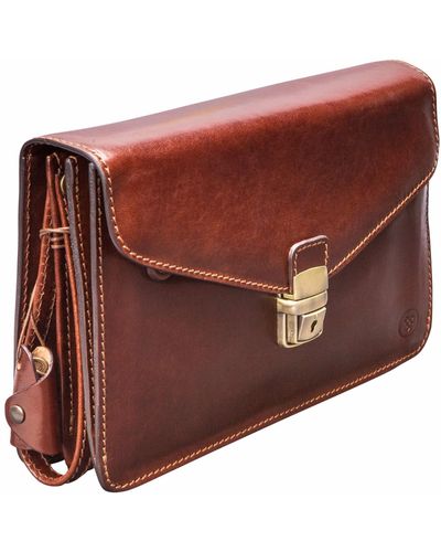 Maxwell Scott Bags The Santino Mens Leather Clutch Bag With Wrist Strap Chestnut Tan - Brown