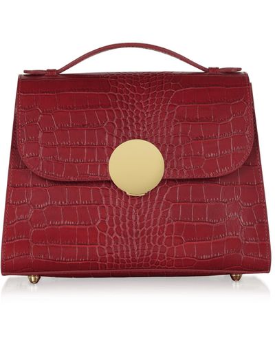 Le Parmentier Bombo Croco Embossed Leather Top-handle Satchel Bag W/strap - Red