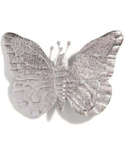 The Pink Reef Leather Butterfly French Clip Hair Barrette - Grey