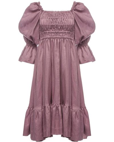 Vasiliki Atelier Amelia Ruched Midi Linen Dress In Rhapsody Purple