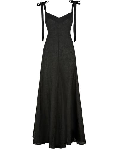 Lily Phellera Kaya Maxi Linen Dress In Midnight - Black