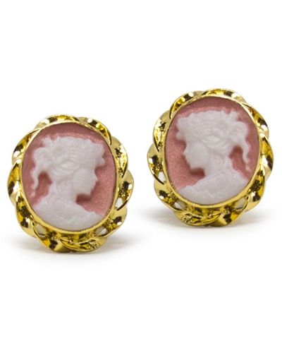 Vintouch Italy Gold-plated Pink Mini Cameo Stud Earrings - Multicolor