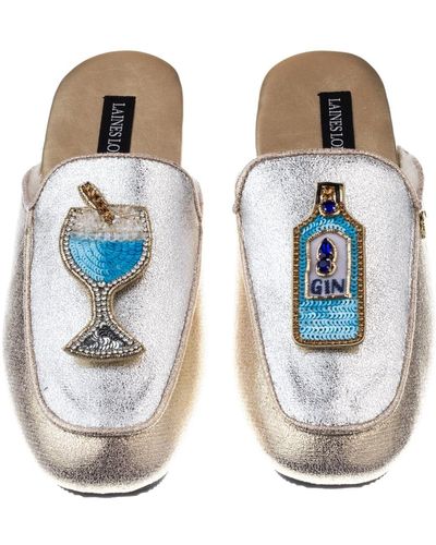 Laines London Classic Mules With Blue Sapphire Gin Brooches