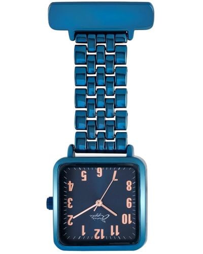 Bermuda Watch Company Annie Apple Square Rose Gold/ Link Bracelet Nurse Fob Watch - Blue