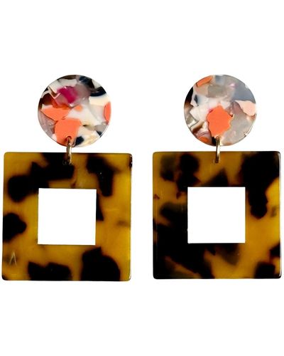 CLOSET REHAB Neutrals Small Open Square Drop Earrings In Tortoise - Orange