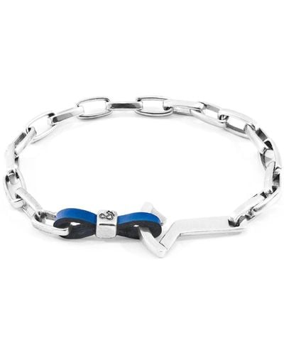 Anchor and Crew Royal Blue Frigate Anchor Silver & Flat Leather Bracelet