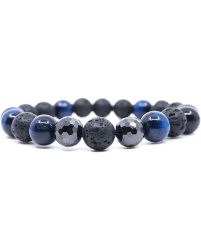 Shar Oke Blue Tiger's Eye, Black Cubic Zirconia & Black Lava Beaded Bracelet