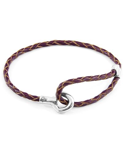 Anchor and Crew Deep Purple Blake Silver & Braided Leather Bracelet - Brown