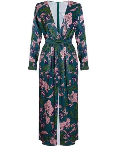 UNDRESS Enora Floral Print Midi Dress With Deep V Neck - Green