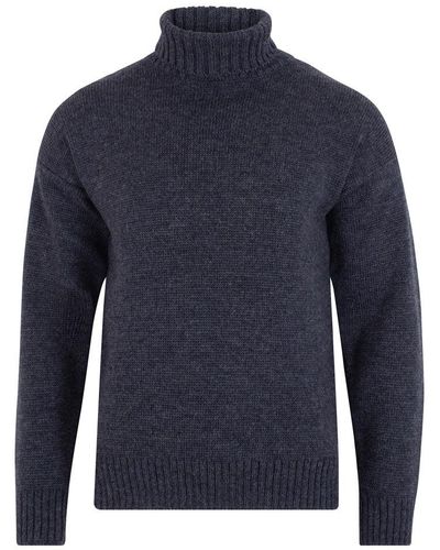 Paul James Knitwear S British Wool Walter Submariner Roll Neck Sweater - Blue