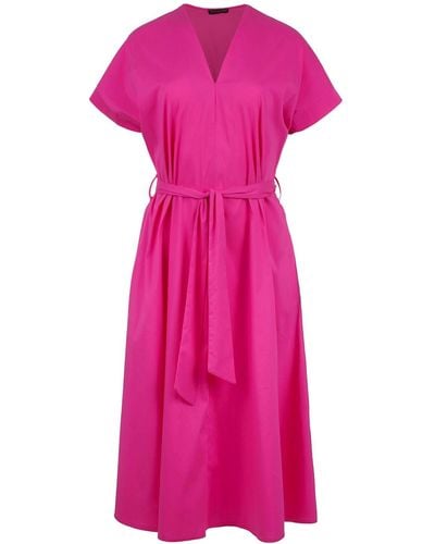 Conquista Fuchsia A Line Midi Dress With Belt - Pink