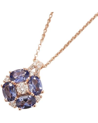 Juvetti Pristi Rose Gold Necklace Ceylon Blue Sapphires Diamonds - Multicolor