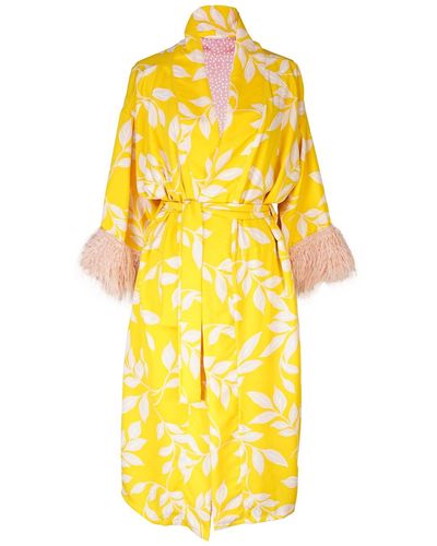 Jennafer Grace Lavender Honey Faux Fur Koi Kimono - Yellow