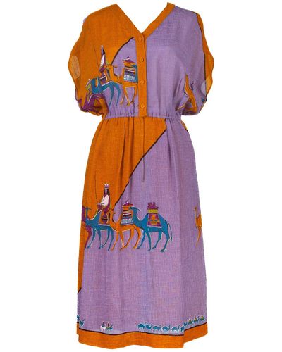 Sugar Cream Vintage Vintage Abstract Camel Polyester Dress - Purple