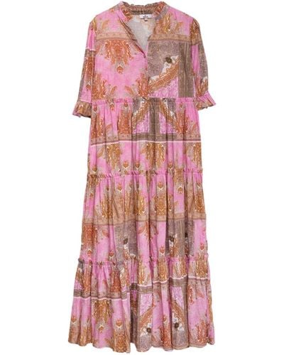 Niza Long Dress With Ruffles And Short Sleeves - Pink