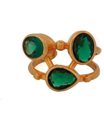 Ebru Jewelry Cleopatra Jade & Gold Adjustable Ring - Green