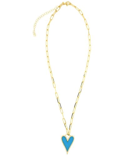 Cosanuova Turquoise Heart Necklace On Paper Clip Chain - Metallic