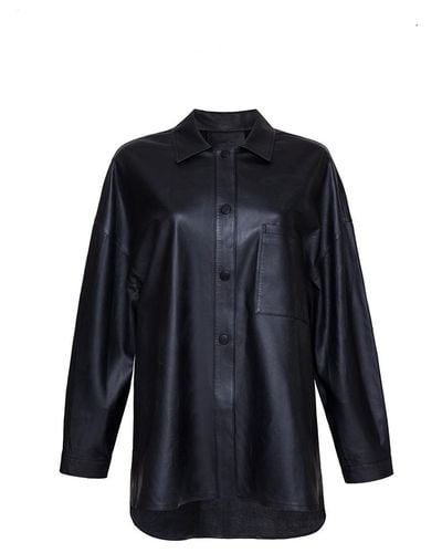 Audrey Vallens Phoenix Oversize Leather Shirt - Blue