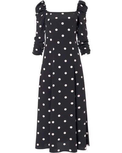 AGGI Amelie Walking Dots Puffed Sleeves Midi Dress - Black