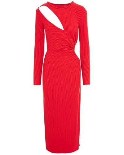 ROSERRY Mykonos Ribbed Jersey Cut Out Ankle Dresss In - Red