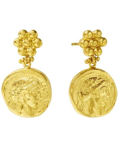 Ottoman Hands Goddess Demeter Coin Stud Earrings - Metallic