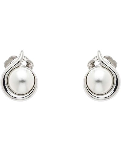 Emma Holland Jewellery Platinum & Pearl Curl Clip Earrings - Metallic